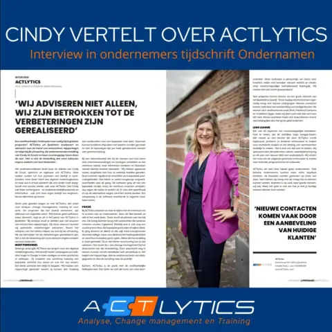 Cindy vertelt over ACTlytics in ondernemers tijdschrift Ondernamen kopie